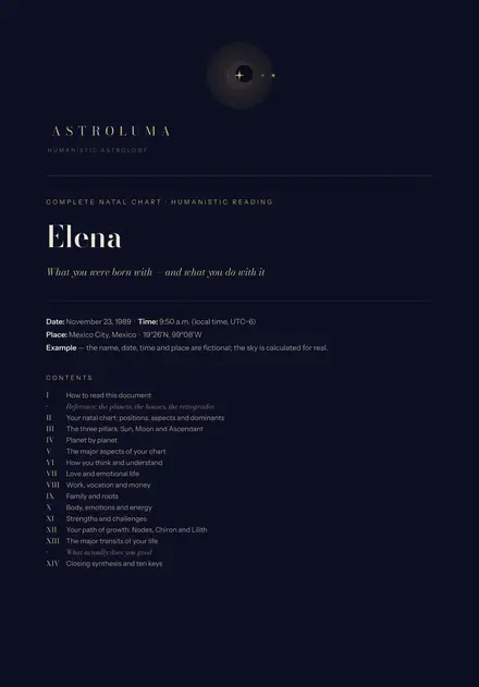 Cover of a sample reading: Adult birth chart