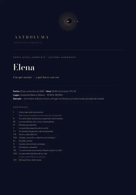 Portada de una lectura de ejemplo: Carta natal para adultos