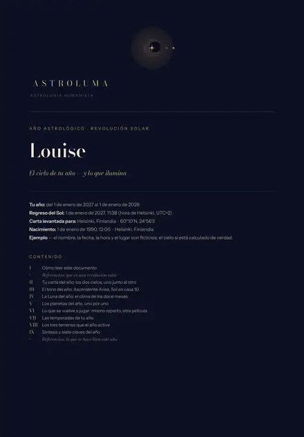 Portada de una lectura de ejemplo: Año Astrológico