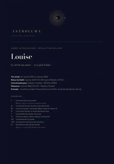 Couverture d’une lecture d’exemple : Année Astrologique