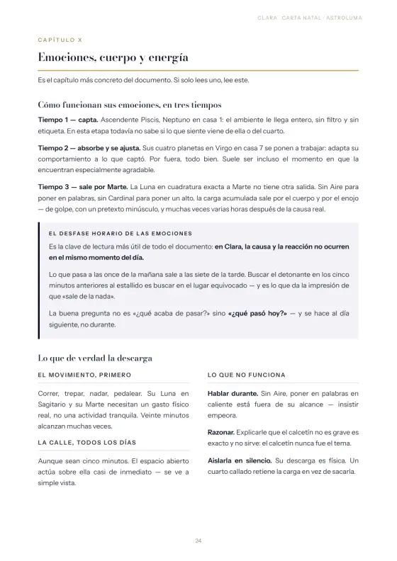 Página 24 del documento de ejemplo de Clara: el capítulo sobre emociones, cuerpo y energía