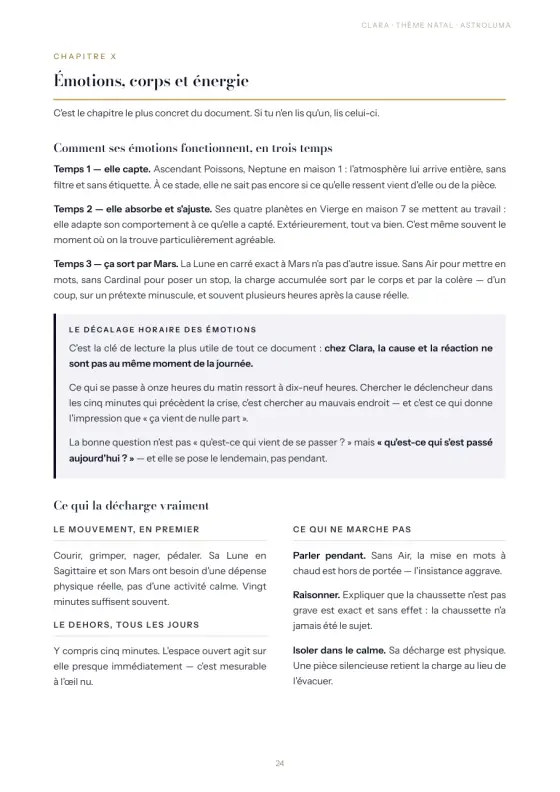 Page 24 du document d’exemple de Clara : le chapitre « Émotions, corps et énergie »